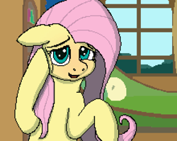 Size: 880x700 | Tagged: safe, artist:realdash, fluttershy, pegasus, pony, g4, blushing, couch, cute, ears back, eyebrows, female, fluttershy's cottage (interior), hoof on cheek, looking at you, mane, mare, open mouth, raised hoof, shyabetes, smiling, smiling at you, solo