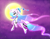 Size: 2465x1929 | Tagged: safe, artist:questionmarkdragon, oc, oc only, pony, unicorn, ethereal mane, female, full moon, horn, levitation, magic, mare, moon, raised hoof, solo, starry mane, telekinesis, unicorn oc, unshorn fetlocks