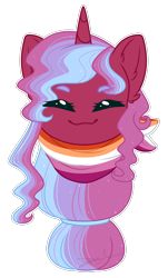 Size: 1225x2027 | Tagged: safe, artist:purplegrim40, oc, oc only, pony, unicorn, commission, cute, eyelashes, female, horn, lesbian pride flag, mare, pride, pride flag, simple background, smiling, solo, transparent background, unicorn oc, ych result