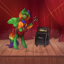 Size: 3400x3400 | Tagged: safe, artist:maslo<3, oc, oc only, pegasus, pony, amp, amplifier, commission, electric guitar, guitar, guitar amp, guitar cabinet, high res, musical instrument, your character here