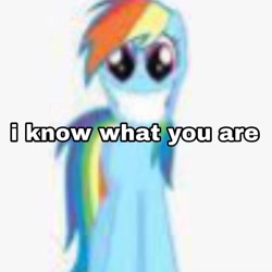 Size: 899x899 | Tagged: safe, editor:themlpmemesupplier, rainbow dash, pegasus, pony, g4, big grin, caption, grin, image macro, low quality, shitposting, smiling, solo, text