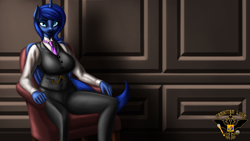 Size: 7680x4320 | Tagged: safe, artist:tsaritsaluna, princess luna, alicorn, anthro, g4, chair, female, looking at you, necktie, sitting, solo