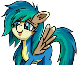 Size: 1334x1129 | Tagged: safe, artist:wellfugzee, oc, oc only, oc:light ray, pegasus, pony, :p, clothes, female, mare, simple background, solo, tongue out, transparent background, uniform, wonderbolts uniform