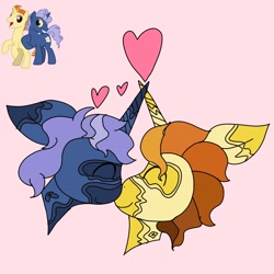 Size: 2048x2048 | Tagged: safe, artist:enperry88, golden crust, midnight snack (g4), pony, unicorn, g4, boop, coat markings, cute, duo, duo male, friendship student, gay, happy, heart, high res, i ship it, looking at each other, looking at someone, love, male, multicolored hair, noseboop, nuzzling, pinto, ship:goldensnack, shipping, smiling, smiling at each other, stallion, stallion on stallion