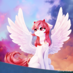 Size: 2500x2500 | Tagged: safe, artist:inowiseei, oc, oc only, oc:distant sound, pegasus, pony, chest fluff, commission, cross, ear piercing, earring, female, four wings, halo, horns, jewelry, mare, multiple wings, piercing, sitting, solo, spread wings, star of david, wings