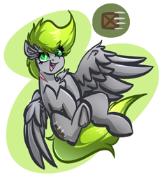 Size: 3584x3864 | Tagged: safe, artist:witchtaunter, oc, oc only, pegasus, pony, chest fluff, commission, cute, derp, ear fluff, flying, happy, high res, simple background, smiling, solo, spread wings, white background, wings