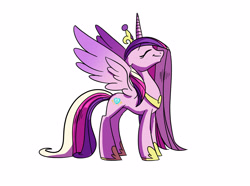 Size: 3318x2473 | Tagged: safe, artist:lummh, princess cadance, alicorn, pony, g4, crown, female, high res, hoof shoes, jewelry, mare, regalia, simple background, solo, spread wings, tiara, white background, wings