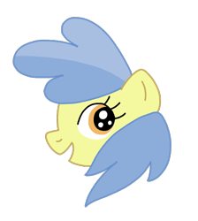 Size: 544x606 | Tagged: safe, artist:funnyclowns64, apple flora, earth pony, pony, g4, apple family member, art, blue hair, blue mane, colored, cute, eyelashes, female, filly, florabetes, foal, head, open mouth, open smile, orange eyes, simple background, smiling, solo, transparent background