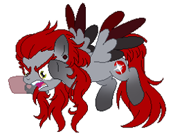 Size: 254x202 | Tagged: safe, artist:kannakiller, oc, oc only, oc:nimea rednight, pegasus, pony, angry, base used, digital art, ear piercing, earring, female, flying, green eyes, jewelry, mare, piercing, pixel art, scary face, simple background, solo, white background, wings