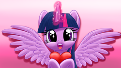 Size: 3840x2160 | Tagged: safe, artist:stellardust, twilight sparkle, alicorn, pony, g4, bust, cute, female, glowing, glowing horn, gradient background, happy, heart, high res, horn, looking at you, mare, open mouth, solo, starry eyes, twiabetes, twilight sparkle (alicorn), wingding eyes