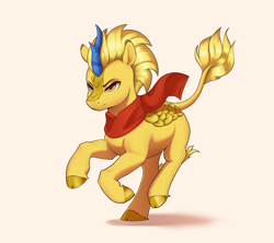 Size: 3600x3200 | Tagged: safe, artist:aquaticvibes, oc, oc only, oc:gold rush, kirin, clothes, cracked horn, determined, galloping, high res, horn, running, scarf, solo