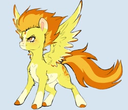 Size: 931x806 | Tagged: safe, artist:woollyart, spitfire, pegasus, pony, g4, alternate design, butt freckles, female, freckles, simple background, smiling, solo, spread wings, wings