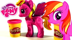 Size: 1280x720 | Tagged: safe, artist:play-doh world, feathermay, pegasus, pony, g4, cute, featherdorable, female, logo, mare, multicolored hair, multicolored mane, multicolored tail, my little pony logo, play-doh, rainbow dash style salon, smiling, solo, tail, toy, youtube link