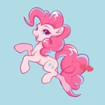 Size: 1024x1024 | Tagged: safe, artist:paipaishuaige, pinkie pie, earth pony, pony, blue background, chest fluff, cute, diapinkes, ear fluff, female, heart, mare, open mouth, open smile, simple background, smiling, solo