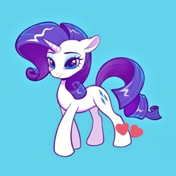 Size: 1024x1024 | Tagged: safe, artist:paipaishuaige, rarity, pony, unicorn, g4, blue background, female, heart, horn, looking at you, mare, simple background, smiling, solo