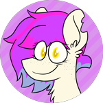 Size: 2000x2000 | Tagged: safe, artist:grandfinaleart, oc, oc only, oc:molars, pegasus, pony, blue hair, blue mane, chest fluff, commission, digital art, female, freckles, high res, icon, mare, pegasus oc, pink hair, pink mane, profile picture, purple hair, purple mane, simple background, smiling, solo, yellow eyes