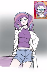 Size: 1329x2048 | Tagged: safe, artist:annon, screencap, potion nova, human, pony, unicorn, g4.5, my little pony: pony life, the great collide, breasts, clothes, female, humanized, lab coat, mare, screencap reference, shorts, solo