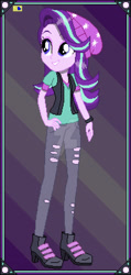 Size: 1280x2679 | Tagged: safe, artist:sansdrew250, starlight glimmer, human, equestria girls, g4, beanie, clothes, deviantart watermark, female, hand on hip, hat, obtrusive watermark, pants, pixel art, ripped pants, solo, torn clothes, watermark