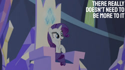 Size: 1280x720 | Tagged: safe, edit, edited screencap, editor:quoterific, screencap, rarity, pony, unicorn, g4, season 5, the cutie map, female, mare, open mouth, open smile, smiling, solo, text, twilight's castle