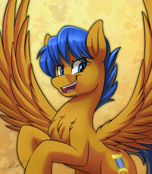 Size: 2800x3200 | Tagged: safe, artist:kaylerustone, oc, oc only, oc:crushingvictory, pegasus, pony, chest fluff, high res, pegasus oc, rearing, simple background, smiling, solo, spread wings, wings