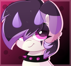 Size: 2800x2600 | Tagged: safe, artist:kittyrosie, oc, oc only, pony, choker, commission, cute, emo, hair over one eye, high res, horn, horns, ocbetes, solo, spiked choker