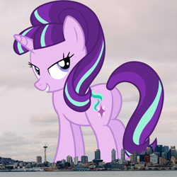 Size: 1000x1000 | Tagged: safe, artist:90sigma, artist:thegiantponyfan, starlight glimmer, pony, unicorn, g4, butt, female, giant pony, giant starlight glimmer, giant unicorn, giantess, glimmer glutes, highrise ponies, irl, macro, mare, mega giant, photo, plot, ponies in real life, s5 starlight, seattle, space needle, washington