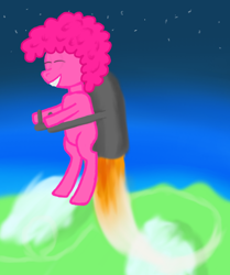 Size: 836x1000 | Tagged: safe, artist:th3torx, pinkie pie, earth pony, pony, g4, eyes closed, flying, jetpack, missing cutie mark