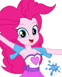 Size: 1427x1763 | Tagged: safe, artist:rjp.rammy, edit, pinkie pie, human, equestria girls, g4, armpits, bare shoulders, beautiful eyes, beautiful hair, breasts, busty pinkie pie, cleavage, clothes, cute, diapinkes, female, looking at you, open mouth, open smile, simple background, skirt, sleeveless, smiling, smiling at you, solo, strapless, transparent background