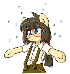 Size: 715x757 | Tagged: safe, artist:spheedc, oc, oc only, oc:sphee, earth pony, pony, bipedal, button-up shirt, clothes, dress shirt, earth pony oc, female, glasses, mare, pants, shirt, simple background, solo, suspenders, white background