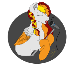 Size: 1242x1091 | Tagged: safe, artist:lennystendhal13, oc, oc:orange beat, pony, braid, colored wings, female, mare, microphone, solo, two toned wings, wings