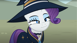 Size: 1680x934 | Tagged: safe, artist:agrol, rarity, pony, unicorn, female, hat, mare, smug smile, smugity, solo, tales of adventurers, wizard hat, wizard robe, youtube link