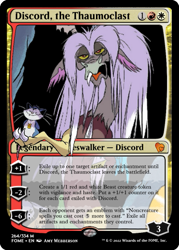 Size: 375x523 | Tagged: safe, artist:amy mebberson, edit, edited screencap, idw, screencap, discord, reginald fursome, draconequus, opossum, g5, spoiler:comic, spoiler:g5comic, spoiler:g5comic02, ccg, magic the gathering, old man discord, trading card, trading card edit