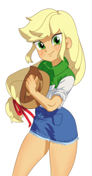 Size: 850x1622 | Tagged: safe, artist:zzugguri, applejack, human, equestria girls, g4, hat, looking at you, png, smiling, smiling at you