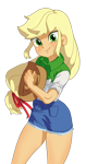 Size: 850x1622 | Tagged: safe, artist:zzugguri, applejack, equestria girls, hat, looking at you, png, smiling, smiling at you