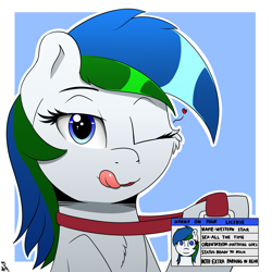 Size: 2000x2000 | Tagged: safe, artist:h3nger, oc, oc:western star, pony, female, high res, horny on main, mare, one eye closed, smiling, wink