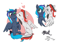 Size: 1368x980 | Tagged: safe, artist:anotherdeadrat, oc, oc only, oc:flaming dune, oc:rebel dragonfury, pegasus, pony, blushing, bow, bust, cheek kiss, colored sketch, commission, cute, duo, duo female, eyes closed, eyeshadow, female, flying, full body, green eyes, happy, heart, heterochromia, kissing, looking at someone, looking at you, love, makeup, mare, multicolored mane, multicolored tail, oc x oc, one eye closed, pegasus oc, portrait, raised hoof, shipping, simple background, sitting, sketch, smiling, smiling at you, spread wings, tail, tail bow, white background, wings