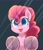 Size: 1763x2066 | Tagged: safe, alternate version, artist:yukkuri_yu_yu, pinkie pie, earth pony, pony, g4, breaking the fourth wall, eye clipping through hair, female, fourth wall, frog (hoof), glass, hoofbutt, looking at you, mare, open mouth, open smile, smiling, smiling at you, solo, underhoof