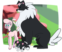 Size: 1384x1146 | Tagged: safe, artist:nonameorous, artist:uselessgarbage, big mama, pom (tfh), dog, lamb, sheep, them's fightin' herds, community related, female, frown, puppy, trio