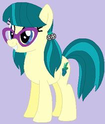 Size: 318x377 | Tagged: safe, alternate version, artist:jadeharmony, artist:mak2020, juniper montage, earth pony, pony, g4, base used, earth pony juniper montage, equestria girls ponified, female, glasses, gray background, grin, juniper's cutie mark, mare, ponified, simple background, smiling, solo