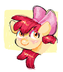 Size: 410x468 | Tagged: safe, artist:fr0st__bit3, apple bloom, earth pony, pony, g4, adorabloom, blushing, cute, female, filly, foal, ms paint, smiling, solo