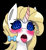Size: 1894x2048 | Tagged: safe, artist:askhypnoswirl, oc, oc only, pony, unicorn, ahegao, black background, blushing, bow, curved horn, eyebrows, eyebrows visible through hair, female, hair bow, horn, hypnosis, hypnotized, mare, open mouth, simple background, solo, swirly eyes, tongue out