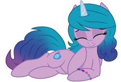 Size: 5326x3613 | Tagged: safe, artist:ejlightning007arts, izzy moonbow, pony, unicorn, g4, g5, my little pony: a new generation, my little pony: make your mark, my little pony: tell your tale, spoiler:g5, base used, bracelet, cute, eyes closed, female, g5 to g4, generation leap, izzybetes, jewelry, lying down, mare, pose, simple background, smiling, solo, transparent background, vector