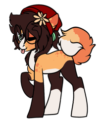 Size: 585x711 | Tagged: safe, oc, oc only, earth pony, pony, :p, beanie, coat markings, earth pony oc, eyelashes, female, flower, flower in hair, hat, mare, simple background, socks (coat markings), tongue out, transparent background