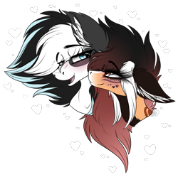 Size: 2337x2329 | Tagged: safe, artist:beamybutt, oc, oc only, earth pony, pony, bust, duo, ear fluff, earth pony oc, eyelashes, female, high res, mare, oc x oc, shipping, simple background, smiling, transparent background