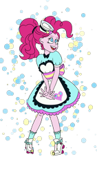 Size: 1080x1920 | Tagged: safe, artist:fuckomcfuck, derpibooru exclusive, pinkie pie, human, equestria girls, female, full body, old art, pose, roller skates, simple background, solo, transparent background, waitress