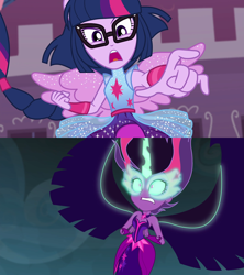 Size: 1920x2160 | Tagged: safe, edit, edited screencap, screencap, sci-twi, twilight sparkle, human, equestria girls, equestria girls series, forgotten friendship, g4, my little pony equestria girls: friendship games, midnight sparkle, pinpoint eyes, ponied up, scared, super ponied up, wings
