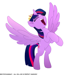 Size: 10704x11268 | Tagged: safe, artist:gypsykumquat, twilight sparkle, alicorn, pony, my little pony: the movie, absurd resolution, crown, eyebrows, eyes closed, female, inkscape, jewelry, mare, open mouth, open smile, rearing, regalia, show accurate, signature, simple background, smiling, solo, spread wings, transparent background, twilight sparkle (alicorn), vector, wings