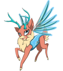 Size: 2682x3057 | Tagged: safe, artist:crystalfire562, velvet (tfh), cyborg, deer, reindeer, them's fightin' herds, artificial wings, augmented, clothes, community related, happy, leotard, mechanical wing, wings