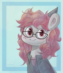 Size: 1200x1385 | Tagged: safe, artist:krista-21, oc, earth pony, pony, abstract background, cute, glasses, solo