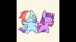 Size: 1920x1080 | Tagged: safe, artist:cutiesparke, rainbow dash, twilight sparkle, pegasus, pony, unicorn, animated, animation meme, bipedal, blushing, blushing profusely, chest fluff, cute, dancing, duo, duo female, eye clipping through hair, female, hair over one eye, heart, holding hooves, hoof heart, horn, kissing, lesbian, music, pubic fluff, shipping, simple background, song, sound, spread wings, twidash, unicorn twilight, webm, wings, wings down, yellow background